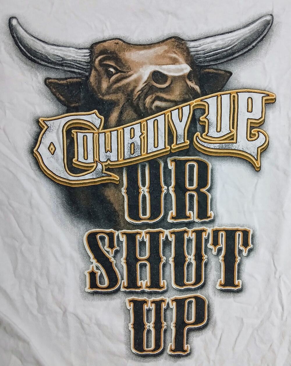 Cowboy Up Mens Graphic T Shirt Medium White Western Logo Tee